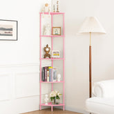 Yoobure corner shelf stand five-tier pink front view for books and decor