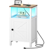 Yoobure farmhouse nightstand with charging station powers devices with outlets and USB ports.