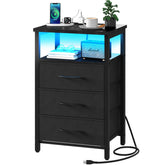Yoobure night stand with LED light glowing softly beside bed for ambient mood