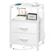 Yoobure nightstand with charging station front view showing USB ports and outlets for devices