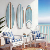 Yookeer blue-stripes surfboard wall decor brightens living rooms and bedrooms.