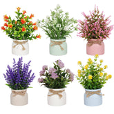 Yoratee artificial flowers in pots; six-piece set adds easy charm to home decor.