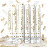 Yorr white and gold confetti poppers six-pack, top view for elegant wedding celebrations.