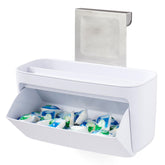 YouCopia DoorStash hanging pod holder keeps dishwasher pods within reach for quick loading