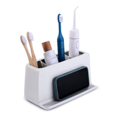 YouCopia Ledge 3-slot front view keeps brushes upright and countertop uncluttered