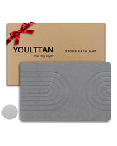 YOULTTAN Stone Bath Mat in grey semicircle with anti-slip surface for bathroom safety.