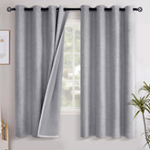YoungsTex grey linen blackout curtain panel showing fabric texture and light-blocking potential