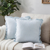 Yousoontic striped coastal pillow cover with ruffle, ideal for stylish sofa accents