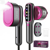 YOZLNFO travel steamer pink front view showing compact design for on-the-go use