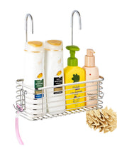 YQh hanging shower rack mounted on a door for drill-free installation.