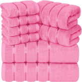 YRALY 8-piece towel set bath towels in soft pink for daily use.