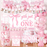 YTGUVBK pink bow arch backdrop enhances first birthday photo moments