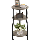 Yuede small round side table with storage shelves for tidy living spaces.