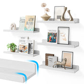 YUFLINX 16-inch white floating shelf with anti-crash edges for kid safety.