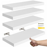 YUFLINX 16-inch white floating shelves set of four front view for clean wall display
