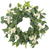 YUGALI 24-inch wreath front door with eucalyptus and blossoms for welcoming curb appeal