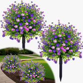 YUGYUM topiary ball tree with purple flowers in planter adds year-round color.