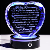 YWHL crystal heart keepsake displayed on LED base with soft glow