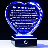 YWHL crystal heart keepsake with engraved message for mom