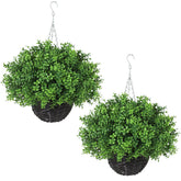 YXZZWL artificial boxwood hanging basket set, lush look for porch styling and curb appeal.