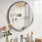 YYXW Brushed Nickel Round Mirror front view showcases premium finish for bathroom or entryway spaces.