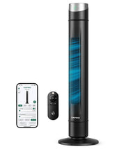 ZAFRO Smart Tower Fan shows 120Β° oscillation covering a bedroom area