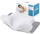 ZAMAT pillow front view on bed highlighting butterfly shape and ergonomic neck support.
