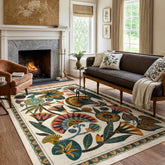 Zealude Egypt Floral rug in beige for living rooms with soft comfort and non-slip stability.