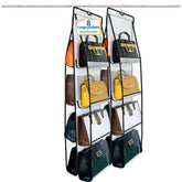 Zebricolo 2-pack purse organizer on closet hanger keeps bags visible and accessible.