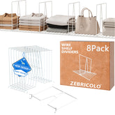 Zebricolo shelf dividers, 12-inch high, maximize closet space and neat stacking.