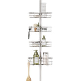 Zenna Home tension pole corner caddy assembly shows tool-free setup.