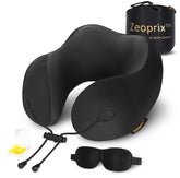 ZEOPRIX travel pillow memory foam close-up shows ergonomic neck support.