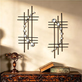 ZEXUIRU silver abstract wall art two-piece set displayed above a sofa