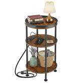 ZEXVIDA round end table with USB charging for tidy device power at hand.