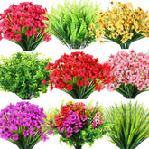 Zeyune 56-bundle outdoor artificial flowers brighten the patio with vivid, maintenance-free color.