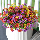 ZFProcess artificial flowers on a sunlit porch brighten outdoor decor.