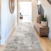 ZHXXUJ 3x10 hallway runner with beige gray abstract pattern; non-slip backing enhances safety.