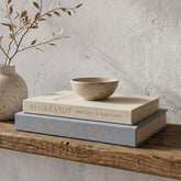 ZICOTO decorative books with morning blue linen cover for stylish shelf styling.