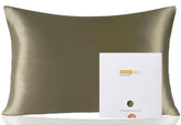 ZIMASILK olive grey queen pillowcase front view showing smooth silk texture for skin comfort.