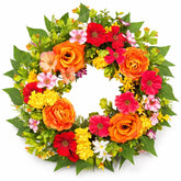 zjlmit 20in spring wreath on door with orange rose-style blooms