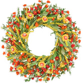 Zmtyykh 26 inch wreath with orange wildflowers for a welcoming front door.