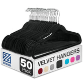 ZOBER Black Velvet Hangers 50-pack for secure, wrinkle-free closet organization.