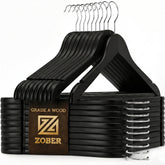 Zober black wooden hanger for coats and jackets with strong, stable support.