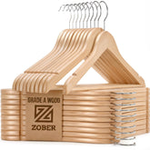 ZOBER wooden hanger with 360-degree hook keeps coats neatly organized.