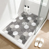ZOESOE shower mat with loofah texture provides soft support and foot massage in the shower.