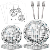 ZOIIWA disco ball plates 7 inches on table for retro party serving.