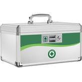 ZORVIDSON medicine lock box front view highlights secure key lock for safe storage.
