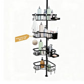 Zuhger corner shower caddy with 4-tier design in black for organized bathroom storage.