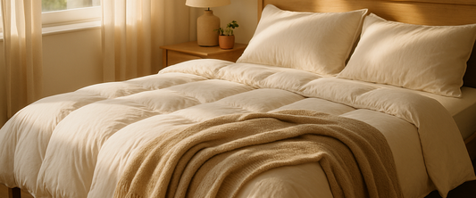 Fluffy comforter styled on a bed