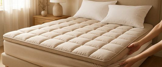 Quilted mattress topper on a bed